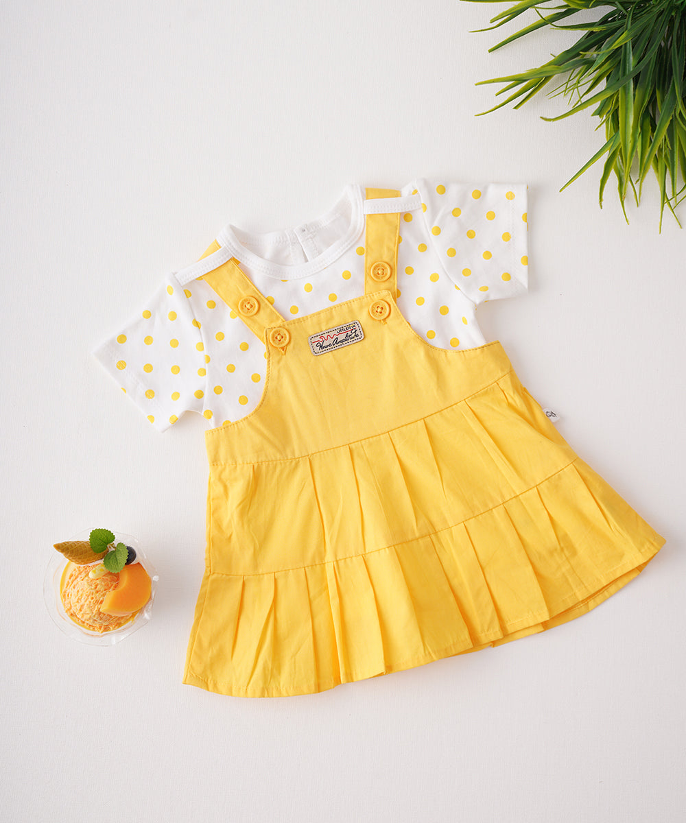 🌞 Yellow Dungaree & Polka Dot T-Shirt Set – A Cute & Cheerful Outfit! 🌞