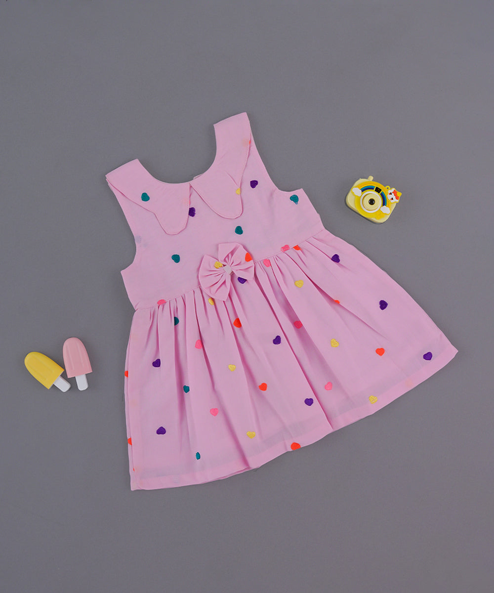 💗 Pink Love Sprinkle Frock – Multicolor Hearts for Baby Girls