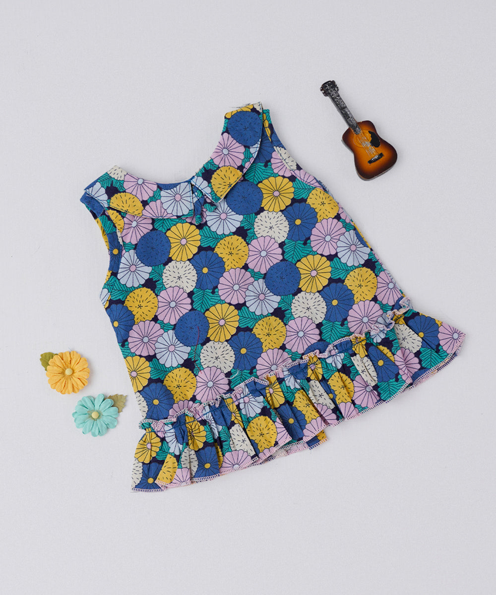 🌼 Bright Blooms Sleeveless Frock – Playful & Breezy for Little Girls