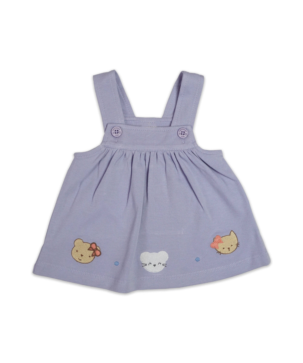 Lovely Lavender Pinafore Dress Set with Animal Embroidery