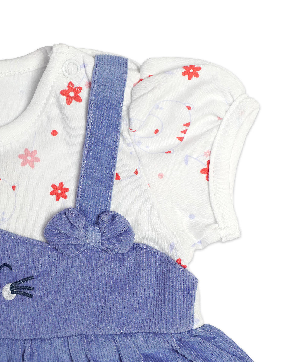 Adorable Blue Pinafore Dress Set with Bunny Design