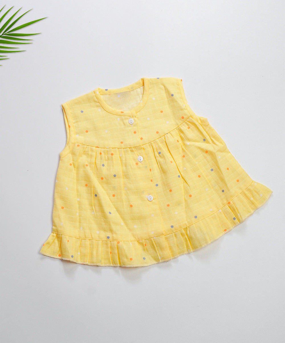 MuslinButton Frock Beautiful Dots Printed