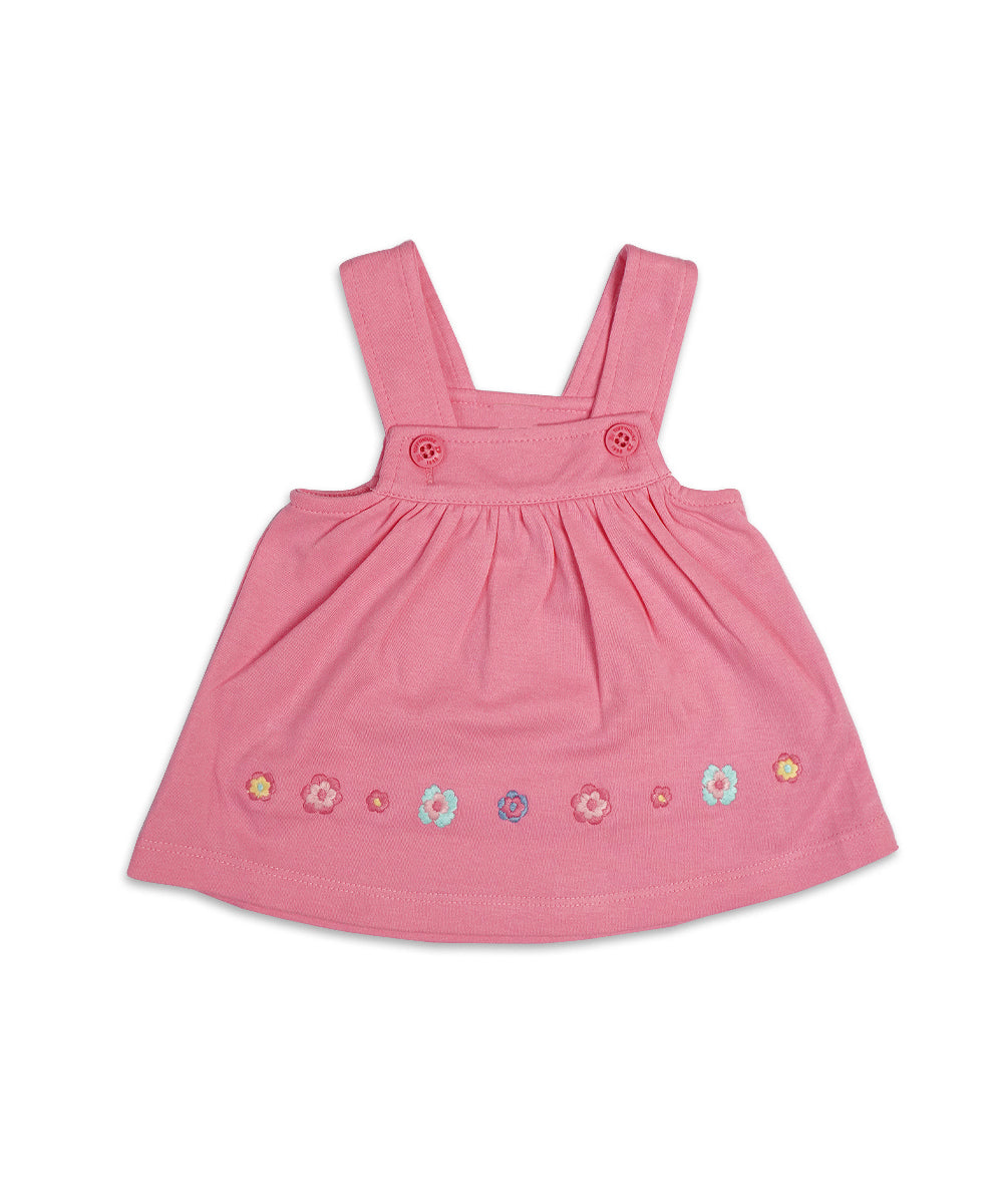 Pink Pinafore Dress Set with Floral Embroidery