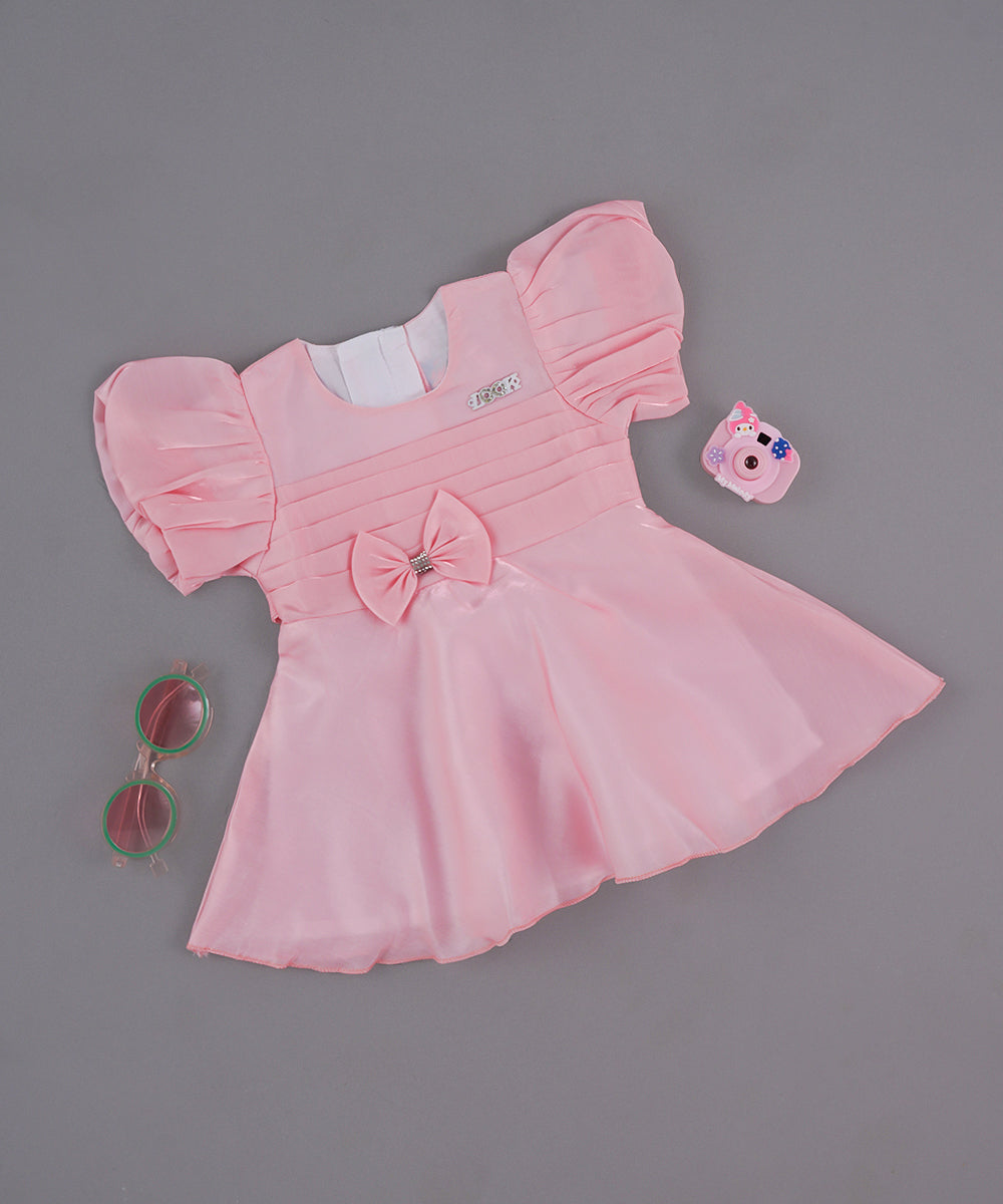 🌸 Baby Girl’s Light Pink Puff Sleeve Party Dress with Bow