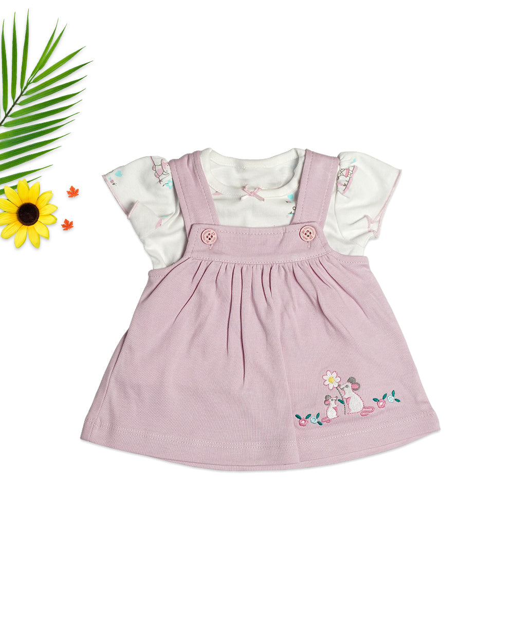 Sweet Lavender Pinafore Dress Set for Babies