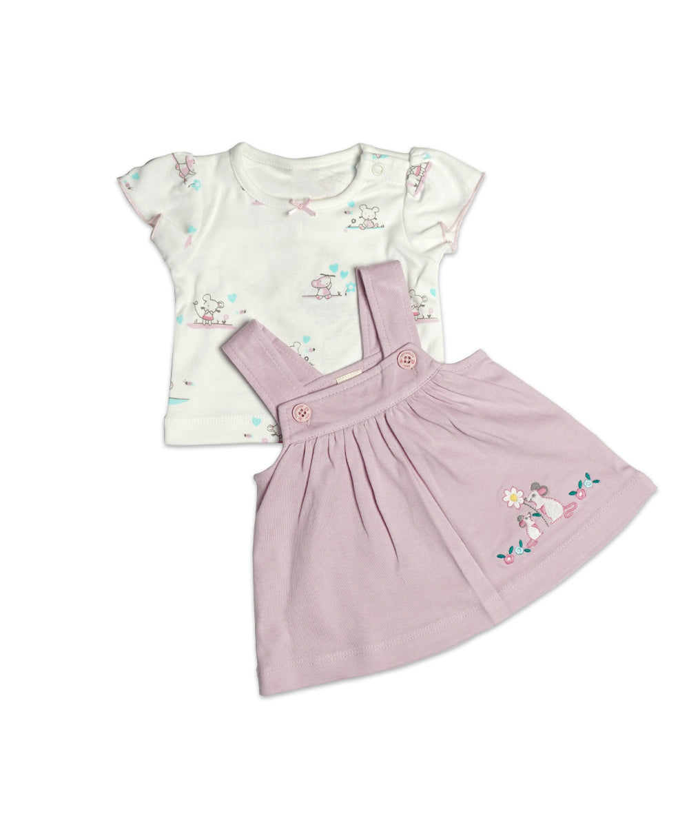 Sweet Lavender Pinafore Dress Set for Babies