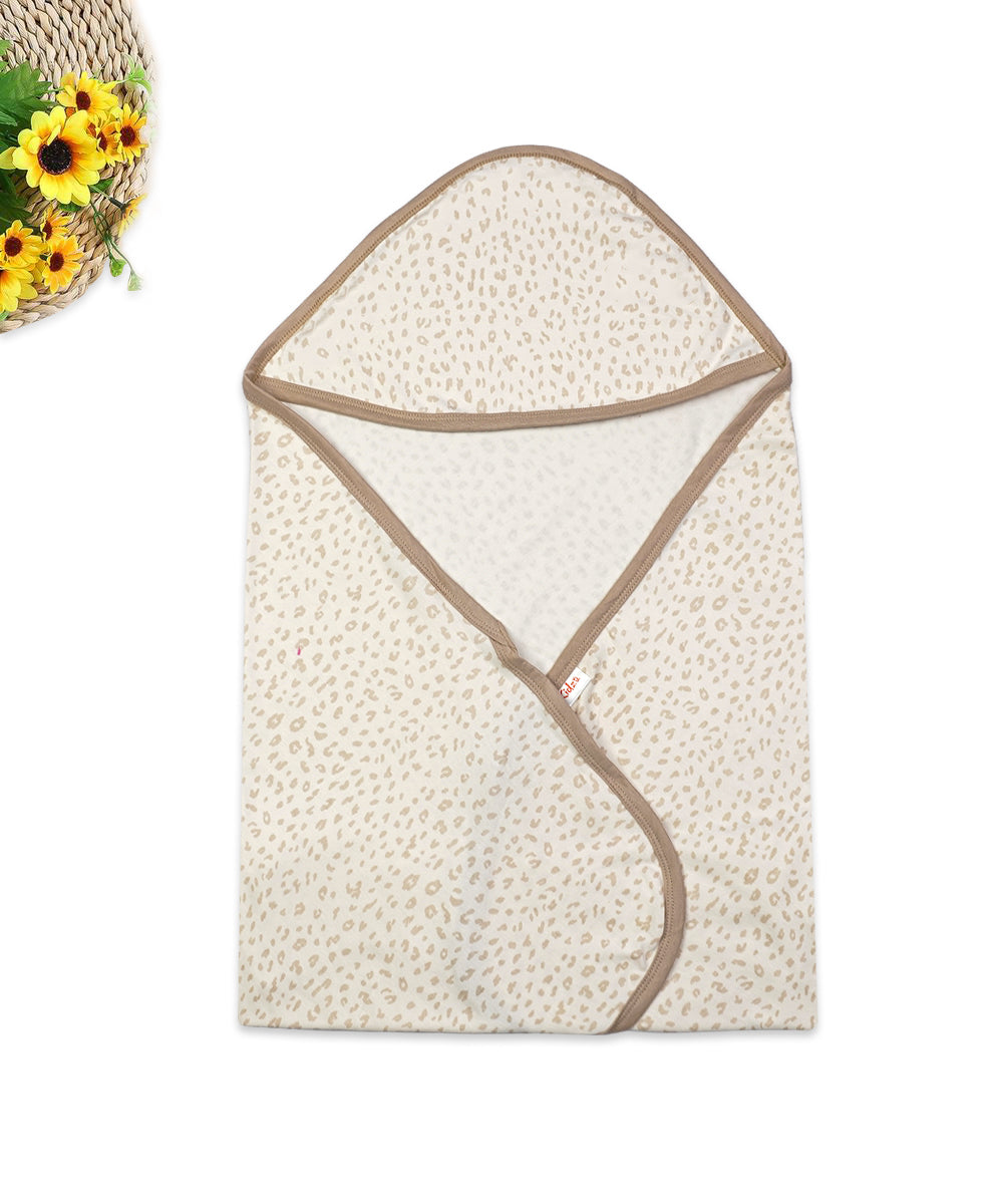 Elegant Beige Leopard Print Baby Wrapper with Hood