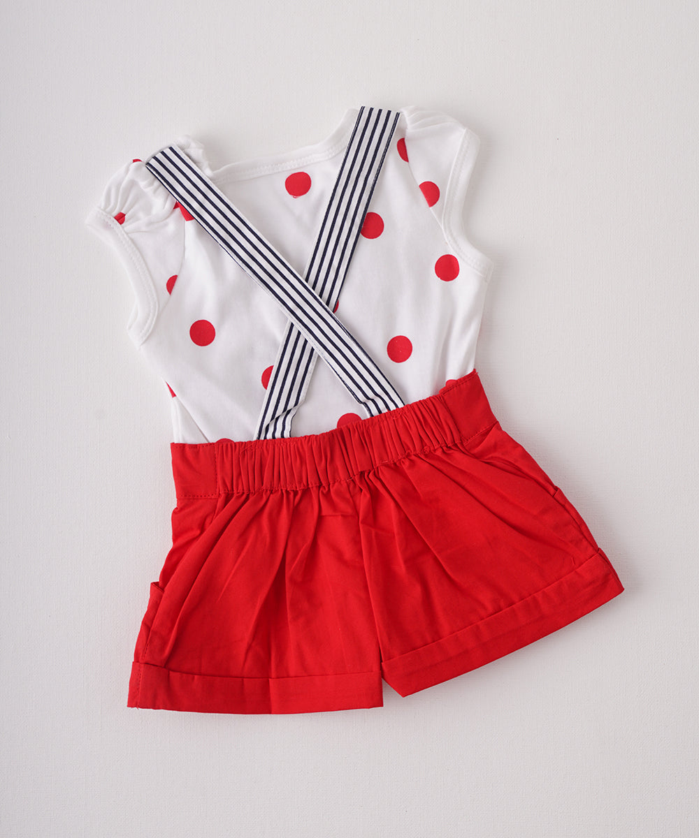 🐱 Cute Kitty Print Red Dungaree Set 🐱
