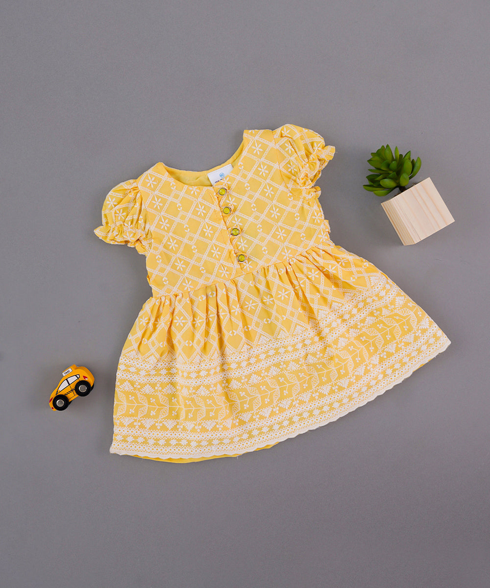 💛 Sunshine Yellow Embroidered Cotton Frock