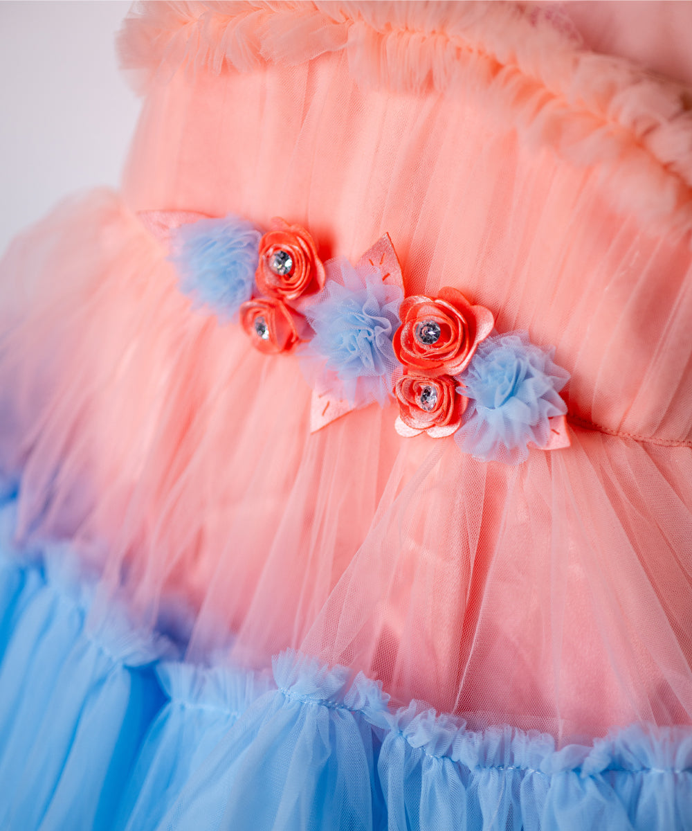 Baby Girl's Peach and Blue Layered Party Dress