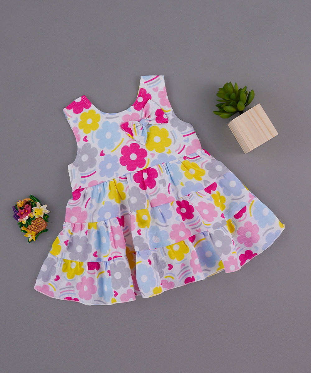 🌸 Pink Floral Layered Baby Frock with Bow