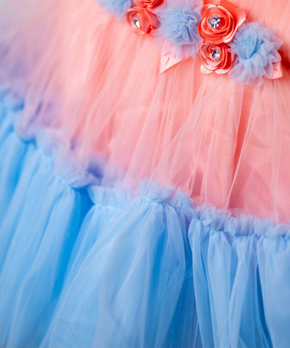 Baby Girl's Peach and Blue Layered Party Dress