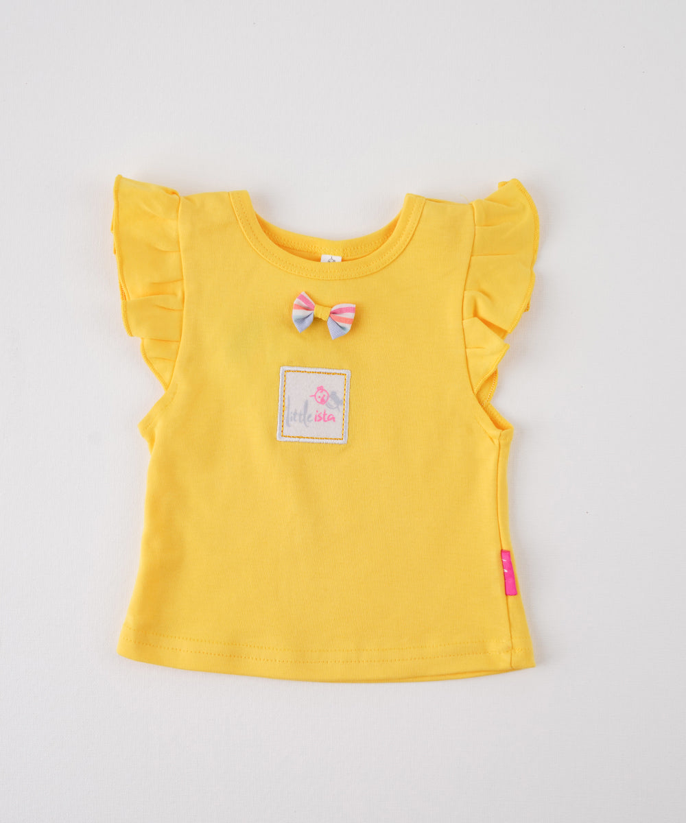 🌞 Yellow Top & Striped Shorts Set 🌞