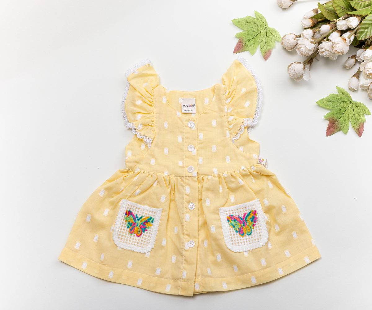 Yellow Cotton Baby Dress with Butterfly Embroidery – Cute & Breezy