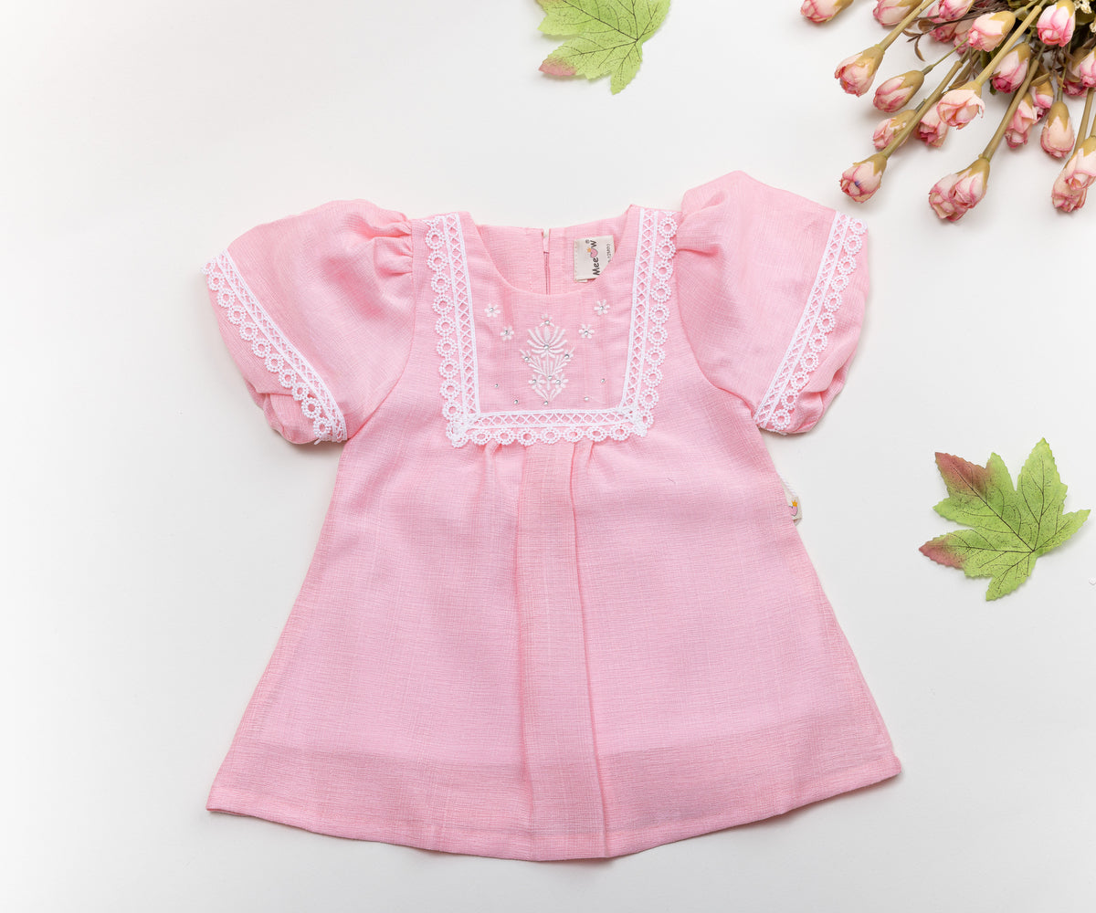 Pink Embroidered Baby Dress – Classic & Elegant