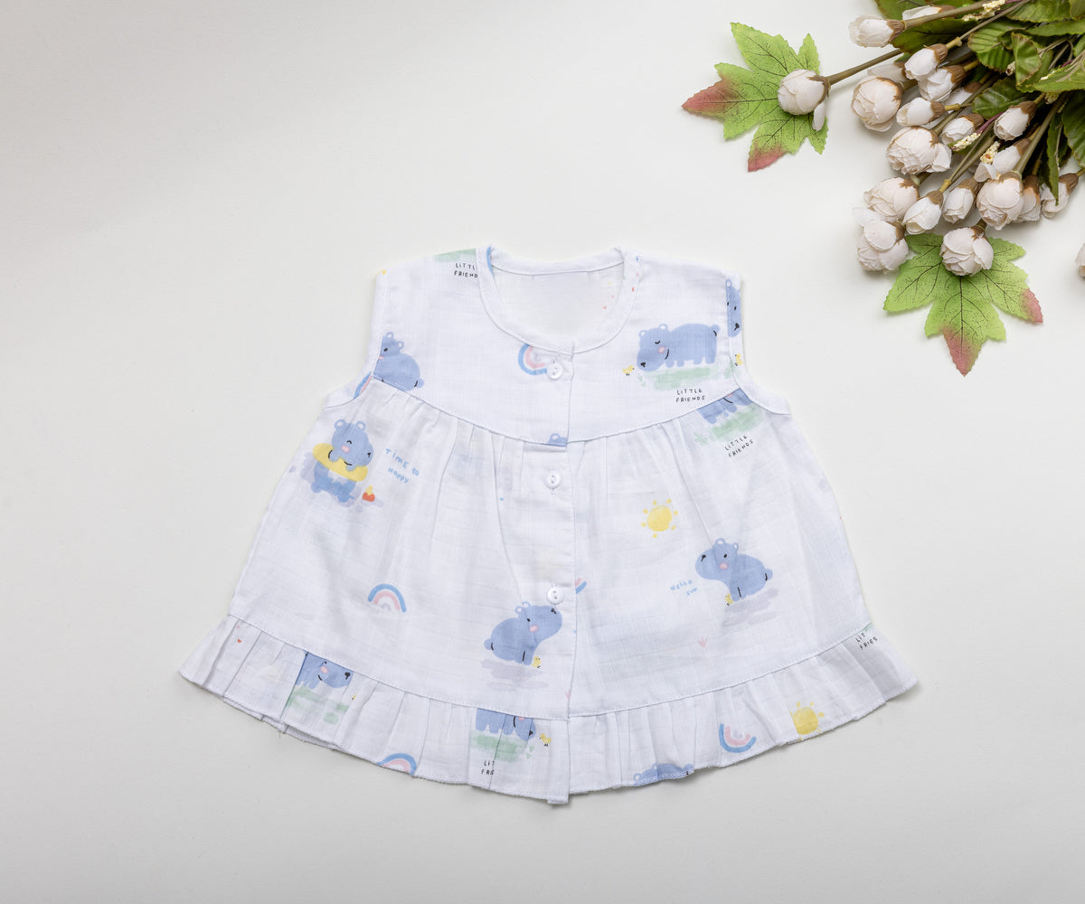 White Muslin Baby Dress – Soft & Playful