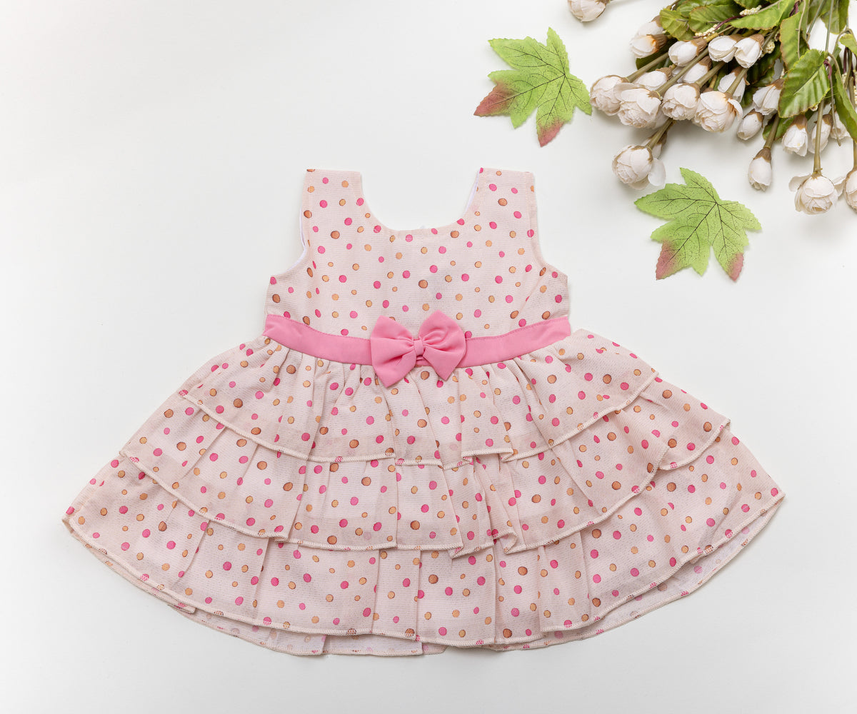 Pink Polka Dot Tiered Frock – Elegant & Playful