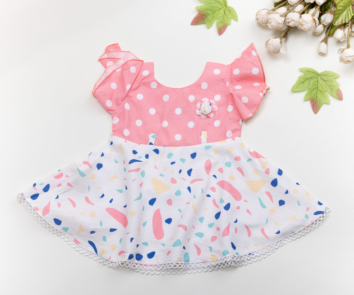 Pink Polka Dot & Pastel Print Frock – Cute & Stylish