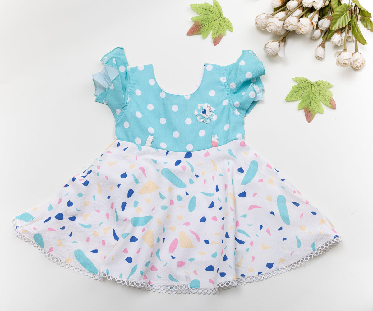 Blue Polka Dot & Pastel Print Baby Frock – Cute & Stylish