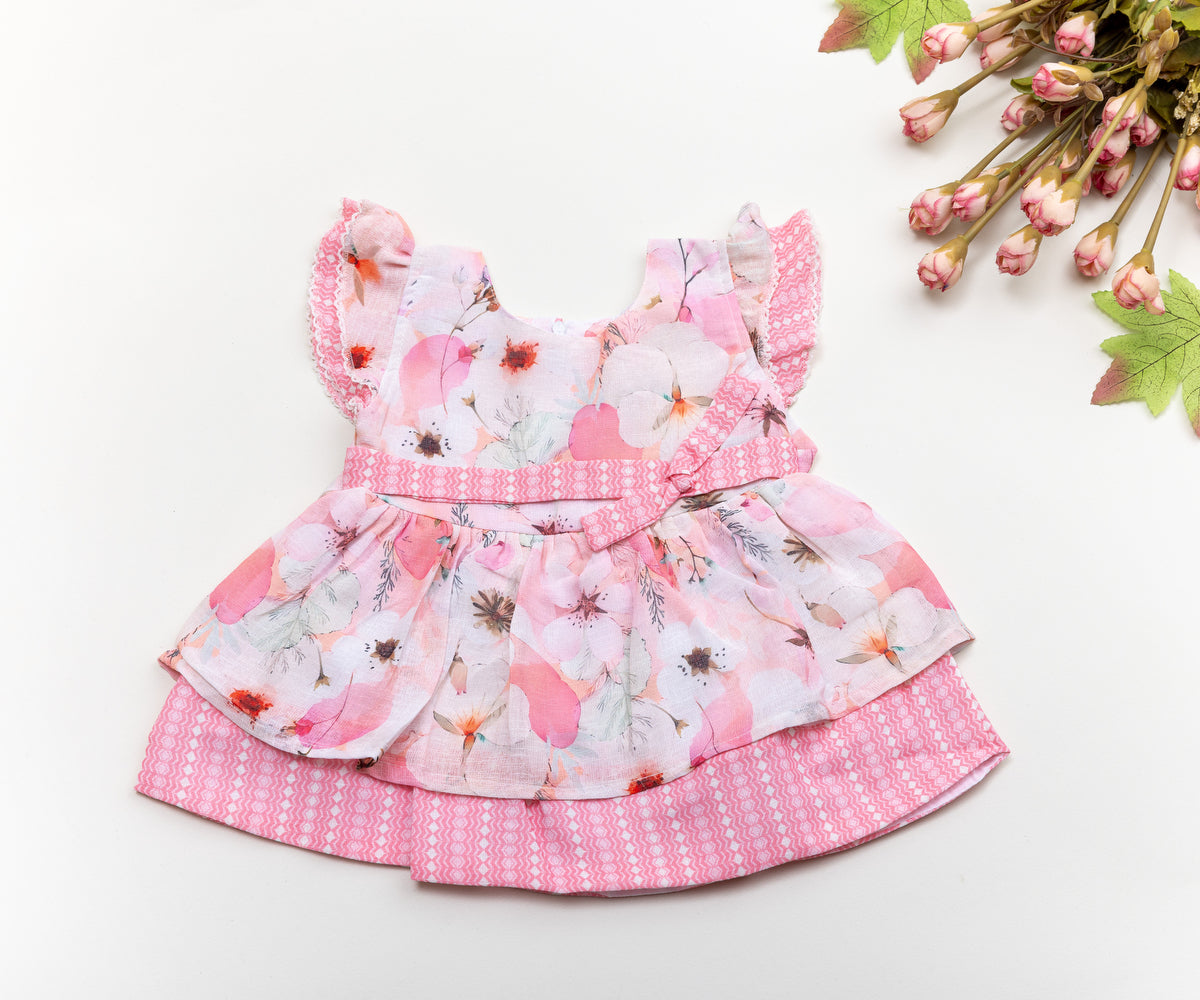 Adorable Pink Floral Layered Frock – Perfect for Your Little Princess! 🌸