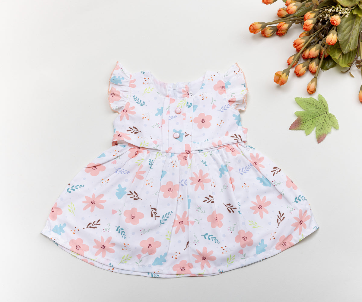 🌿 Peach Blossom Floral Frock 🌸