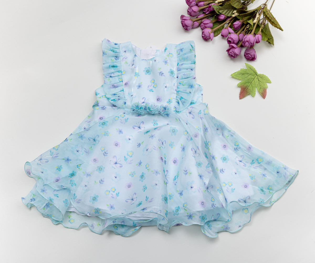 Dreamy Blue Floral Ruffled Frock 🌿💙