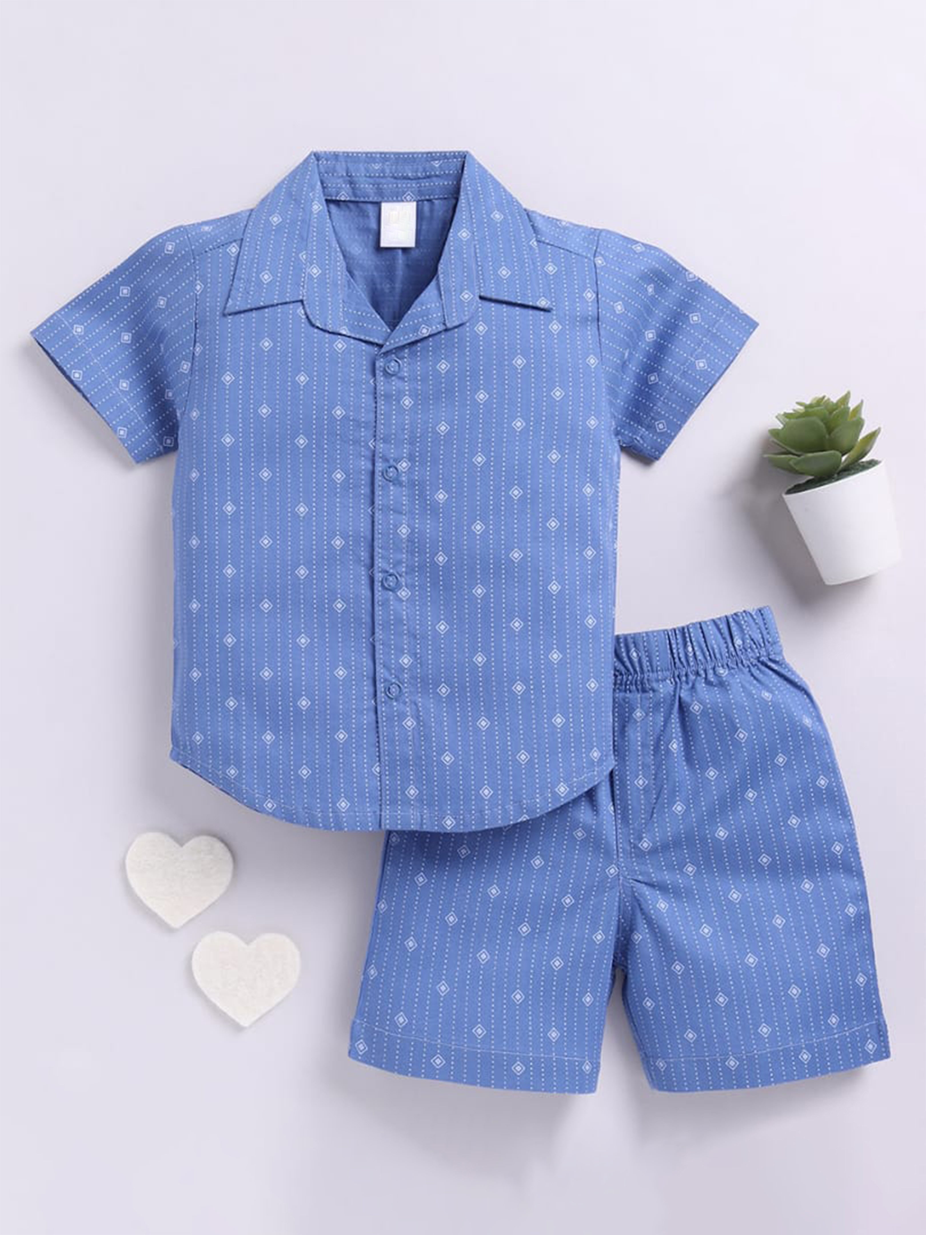 Classic Blue Printed Shirt & Shorts Co-Ord Set for Boys
