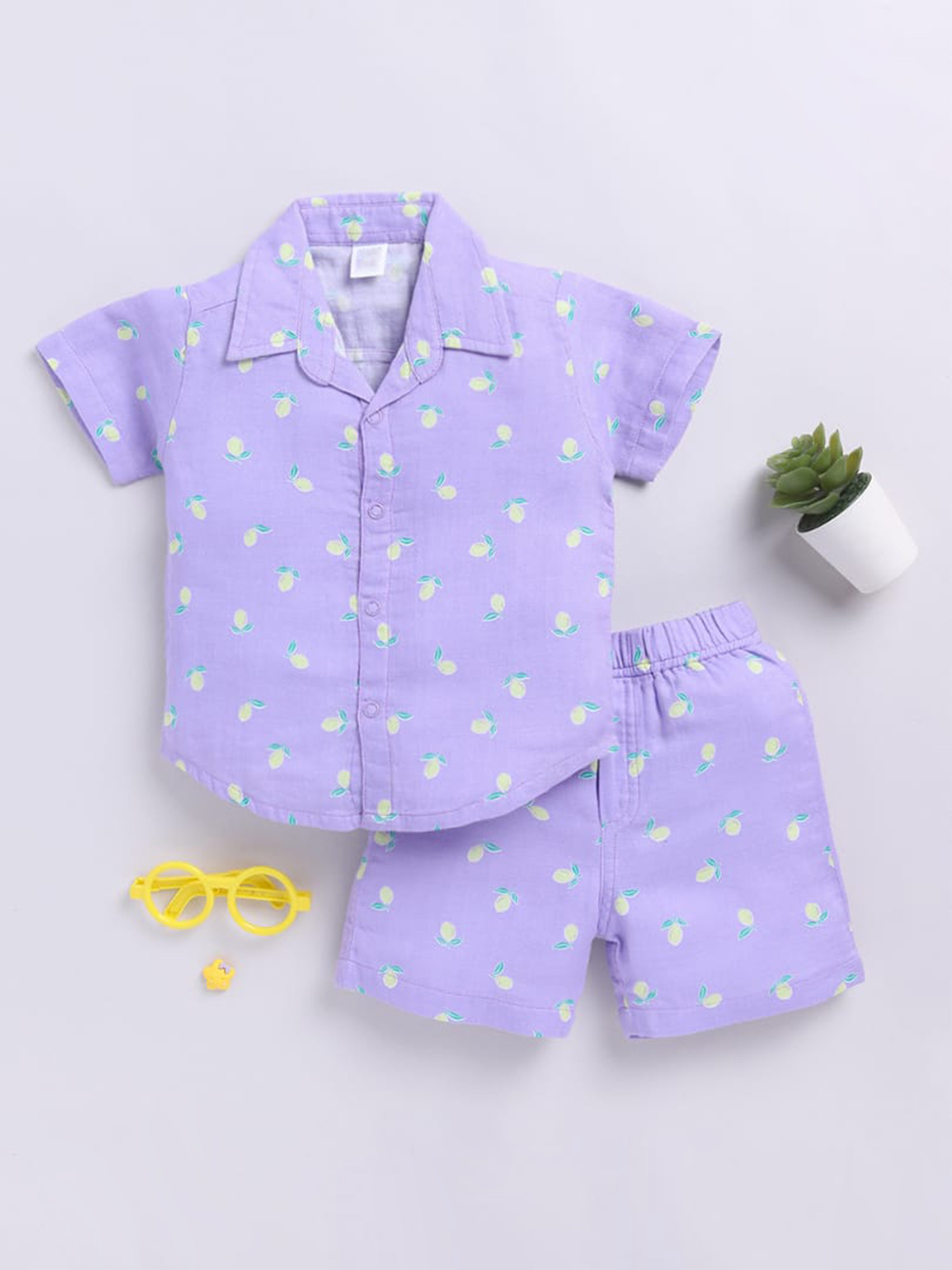 Lavender Lemon Button-Down Co-ord Set