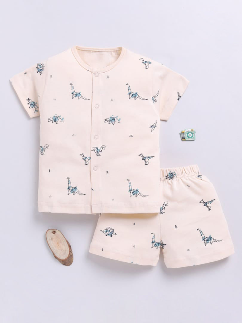 Cream Dino Button-Down Co-ord Set