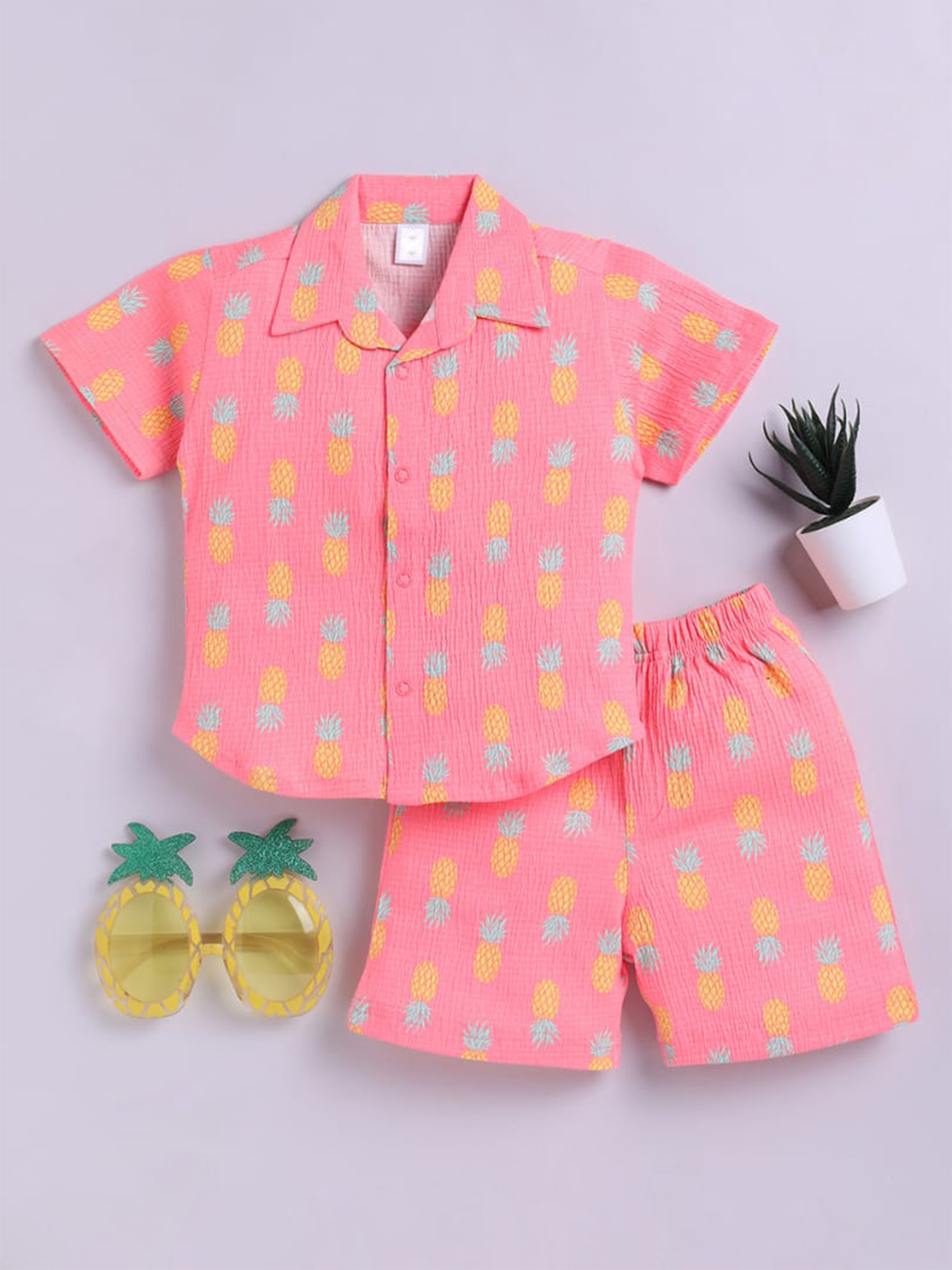 Tropical Pineapple Shirt & Shorts Co-Ord Set – Pink