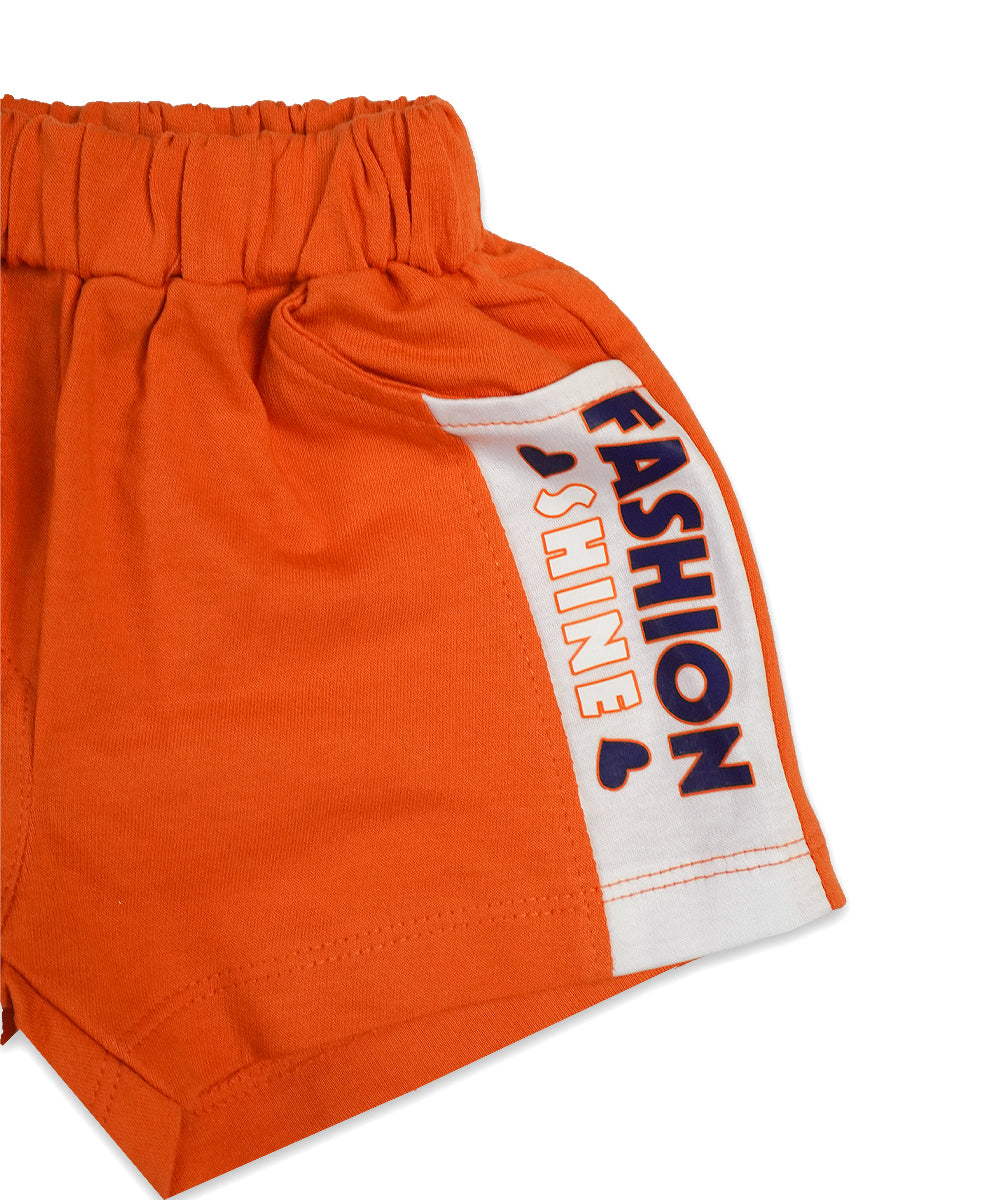Cute White Top & Orange Shorts Set
