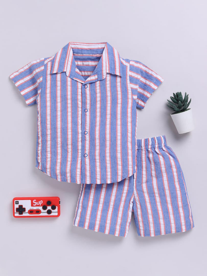 Boys Blue & Red Striped Cotton Co-ord Set 💙❤️