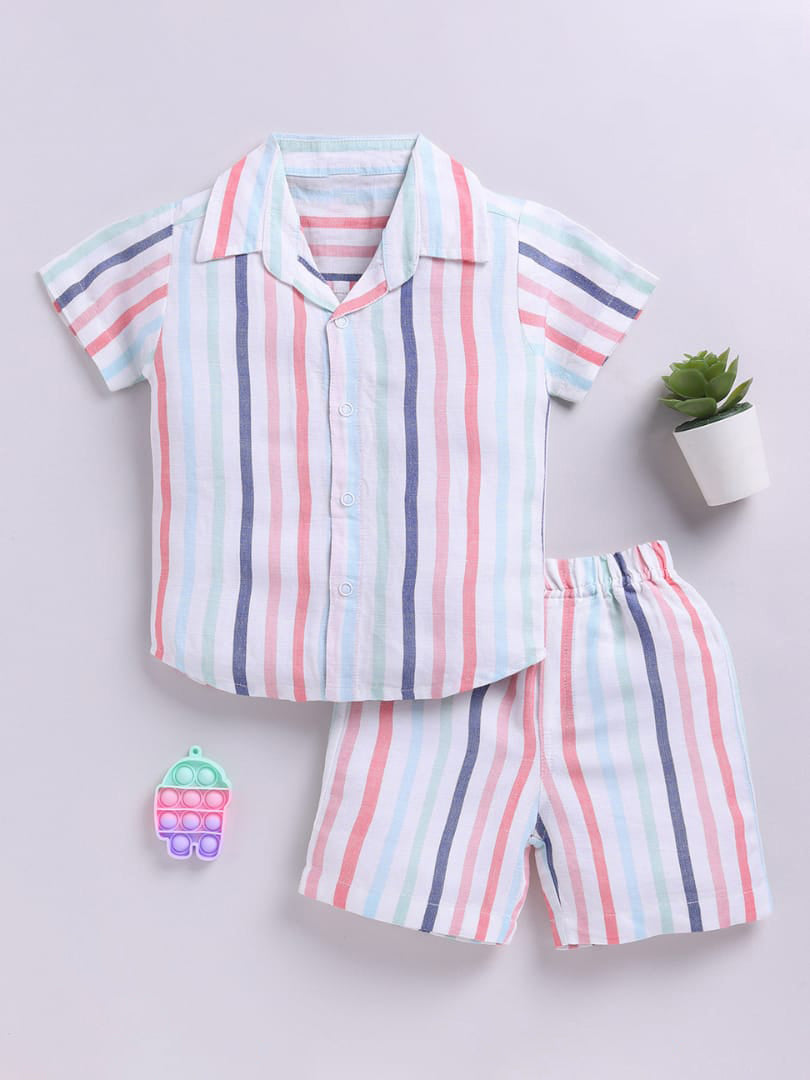 Multicolor Summer Striped Cotton Co-ord Set for Boys 🎨🌈
