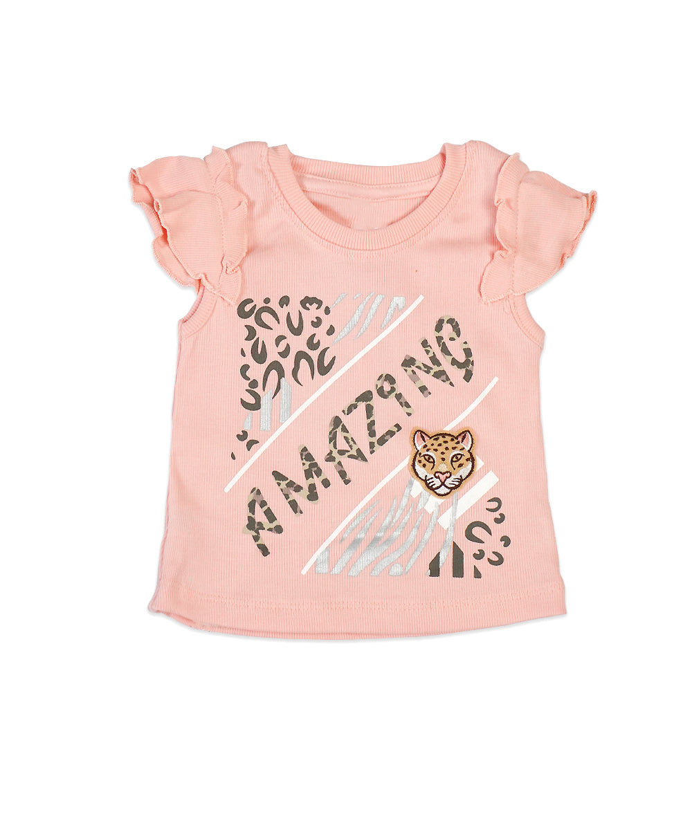 Baby Girl Dress with Tiger Footprint Print and Ruffled Sleeves