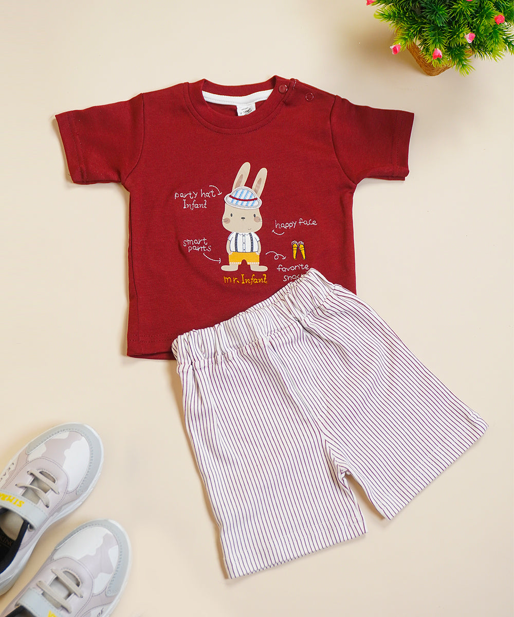 Mr. Infant Bunny Red T-Shirt & Striped Shorts Set